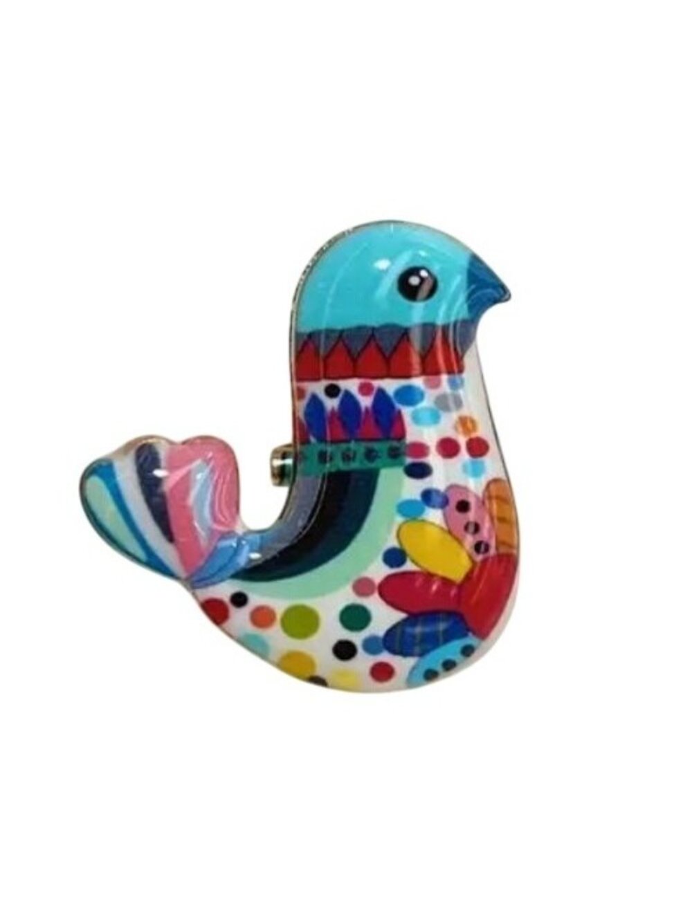 Small Silver tone Bird Brooch Festive Folk Colorful Pin Enamel